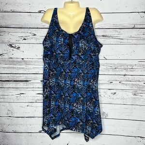 Swimsuits for All 34 Palm Leaf Print Asymmetrical Bathing Suit Tankini Swim Top